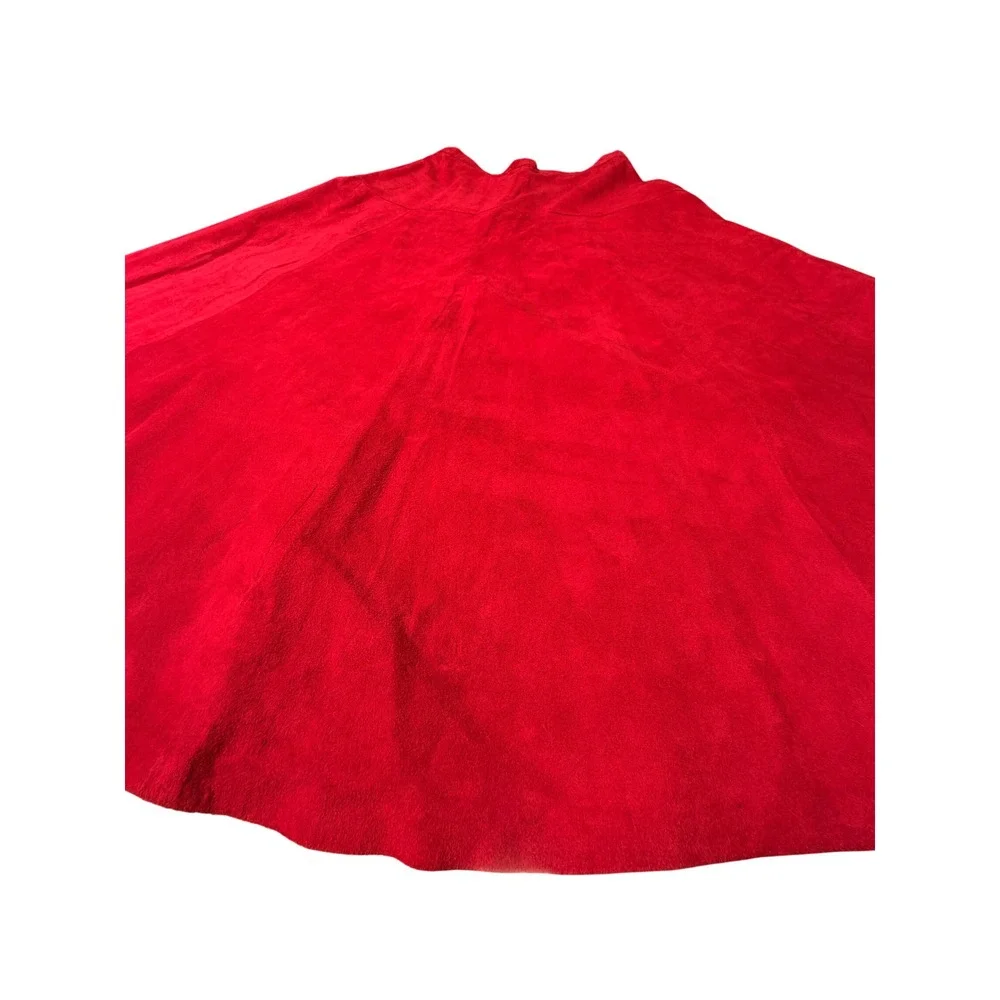 Vintage Red Genuine Leather Suede Maxi Full Skirt Size 12 Western Ranchcore Boho